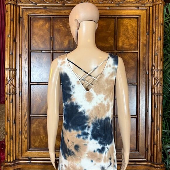 NWOT Nina Leonard Sand Fusion Criss Cross Back Side Slits Scoop Neck Maxi Dress - Picture 7 of 16